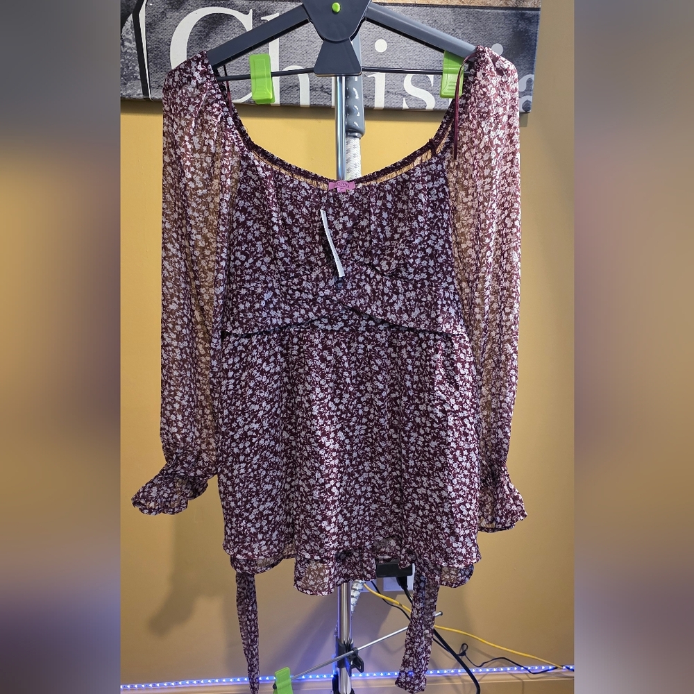 Francesca's Collections Burgundy Floral Blouse